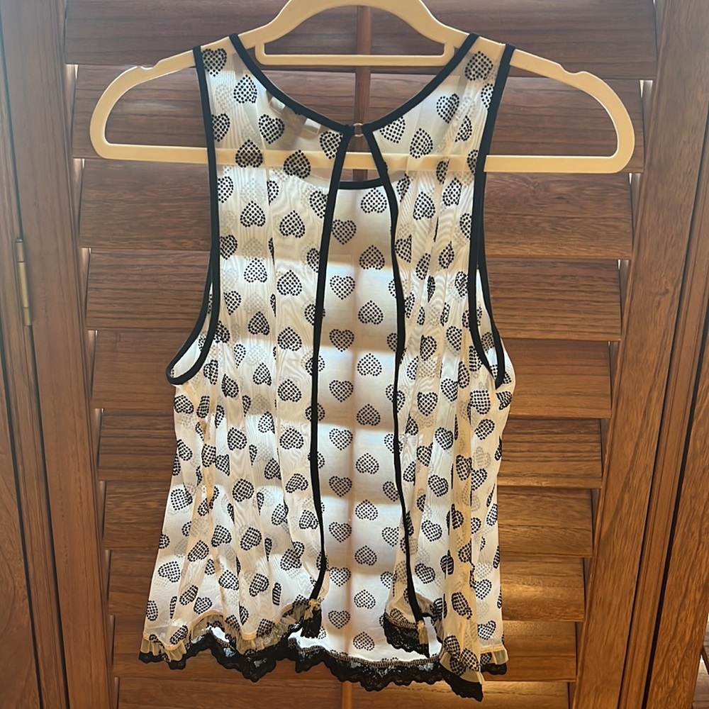 Victoria’s Secret top BLACK heart lingerie tank top see through sexy black white - Picture 3 of 7